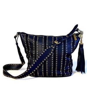 Michael Kors Brooklyn Grommet Pebble Leather and Suede Shoulder Crossbody Bag